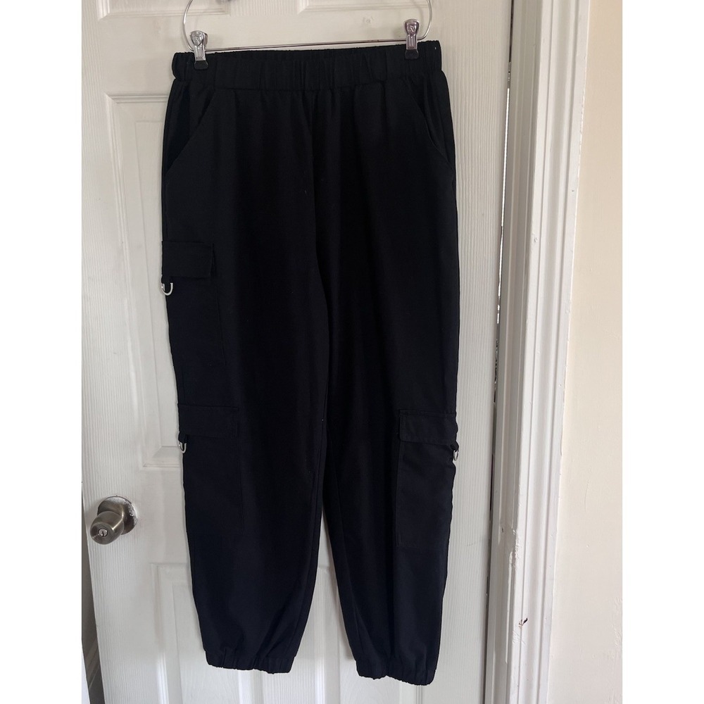 Black Cargo Pants D-Ring Joggers Streetwear Gothic Grunge Y2K Punk Retro